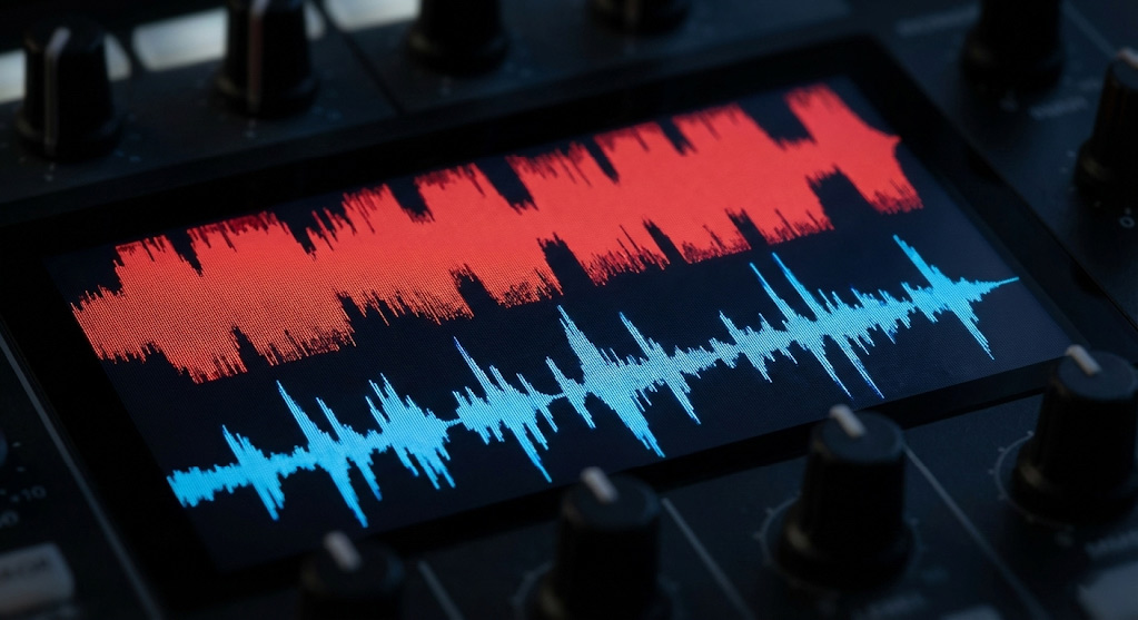 Waveform Comparison Showing Noisy Amateur Audio Versus Clean Professional Executive Video Sound