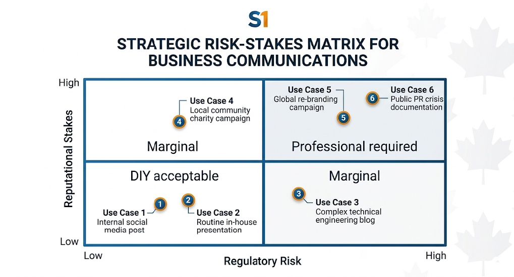 Strategic matrix for DIY versus professional corporate video production decision - regulated industries Toronto compliance risk reputational stakes