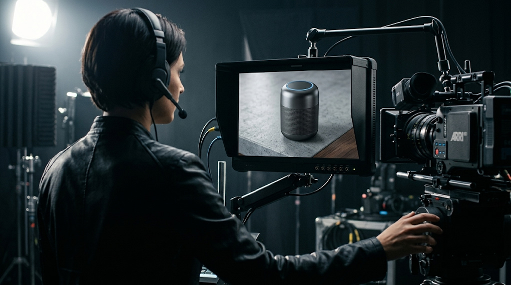 High-end launch video production Toronto - professional camera monitor showing product cinematography