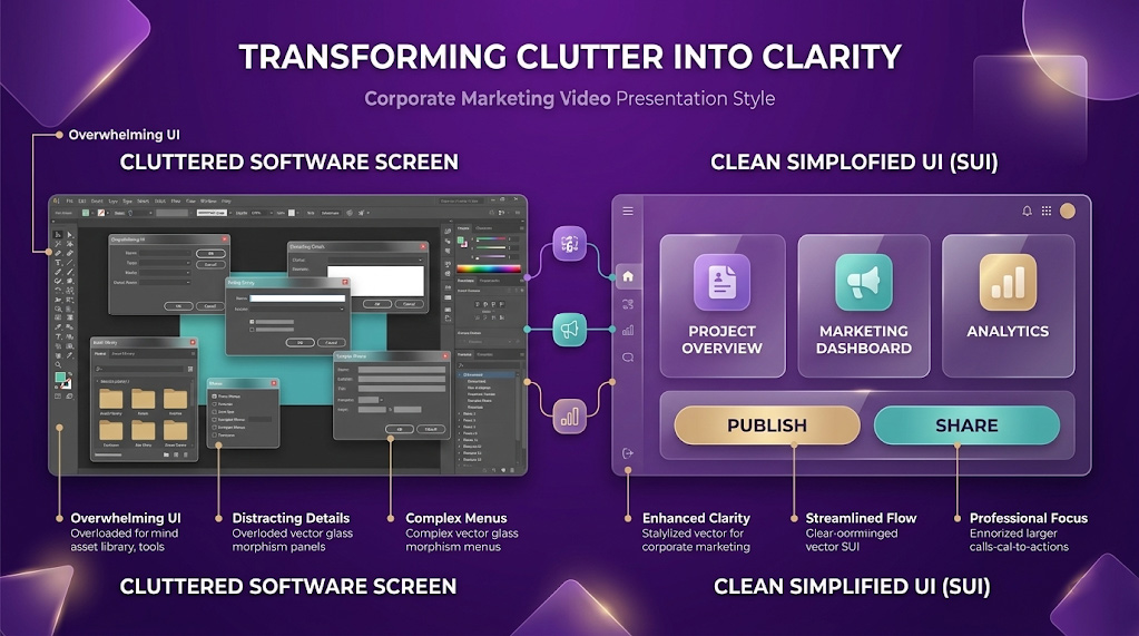 A visual example of how to effectively incorporate motion graphics into corporate videos using a Simplified User Interface