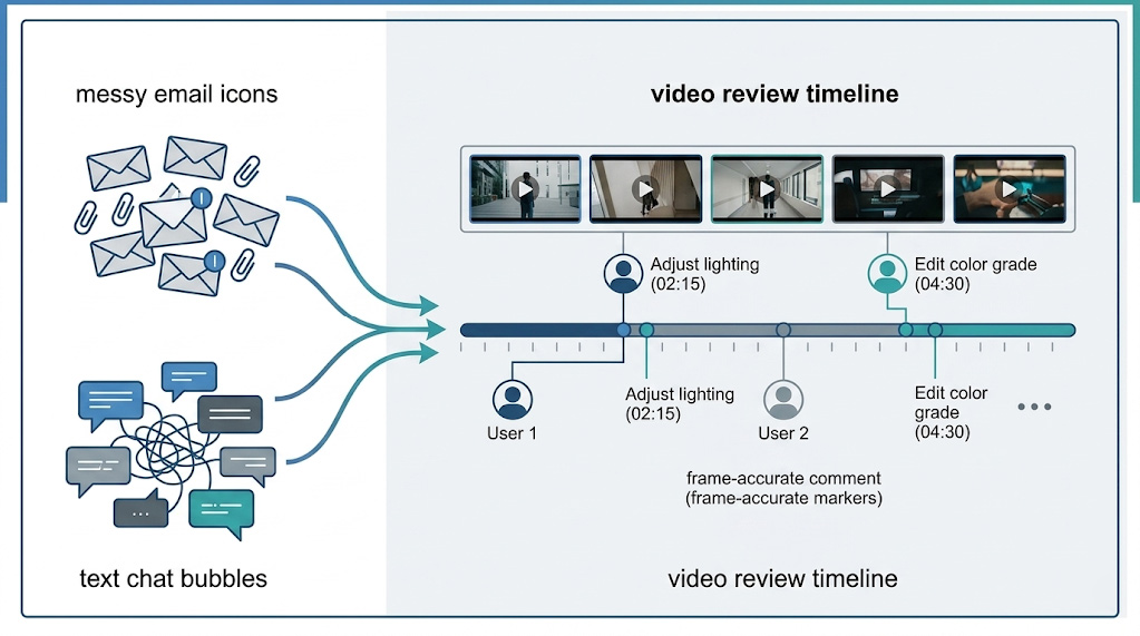 A clean collaborative workflow overcoming common challenges in corporate video post-production and solutions